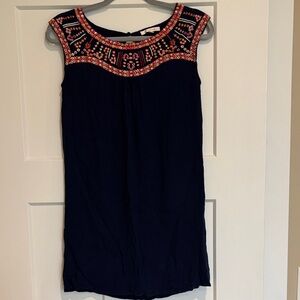 Skies Are Blue Navy Dress with Colorful Embroidery